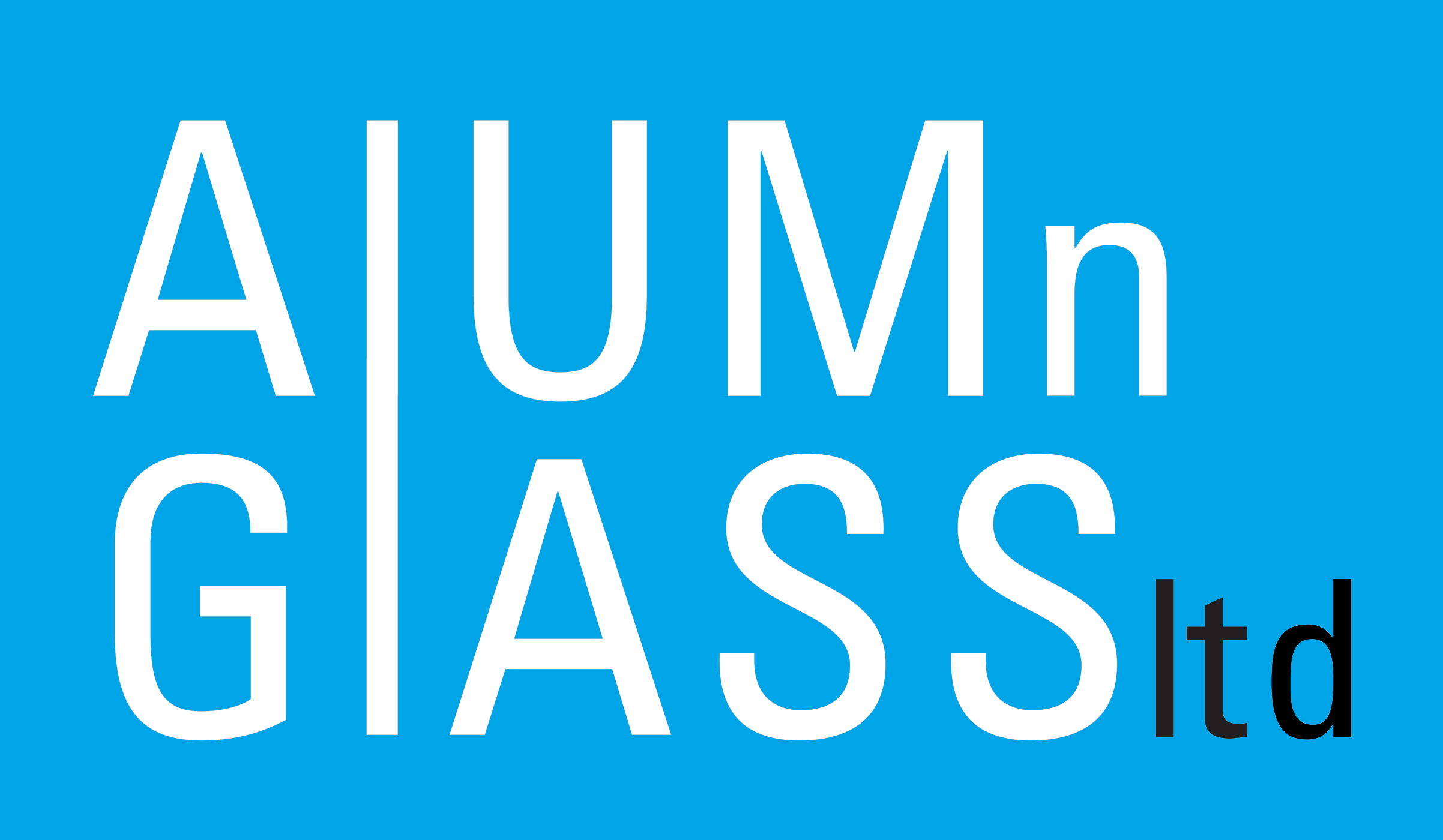 Alumn Glass white on blue logo