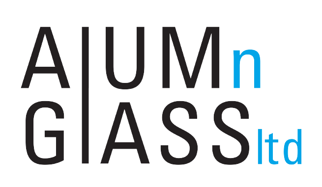 Alumn Glass black and blue logo